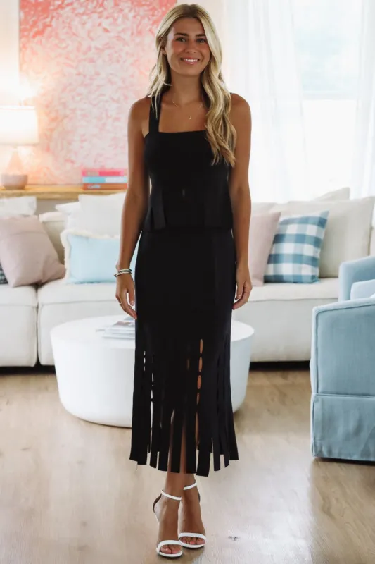 Tangerine Glow Midi Skirt -Black sold by Hazel & Olive