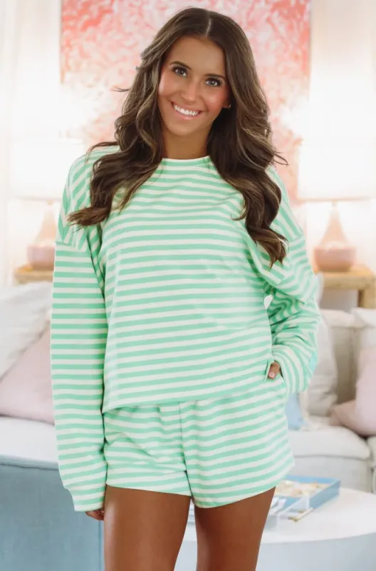 Blueberry Scones Lounge Pullover -Lime Green and Cream sold by Hazel & Olive