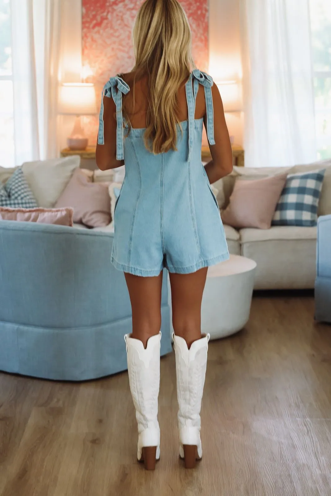 Pocket Full of Fun Denim Romper - Light Wash sold by Hazel & Olive product image thumbnail 4