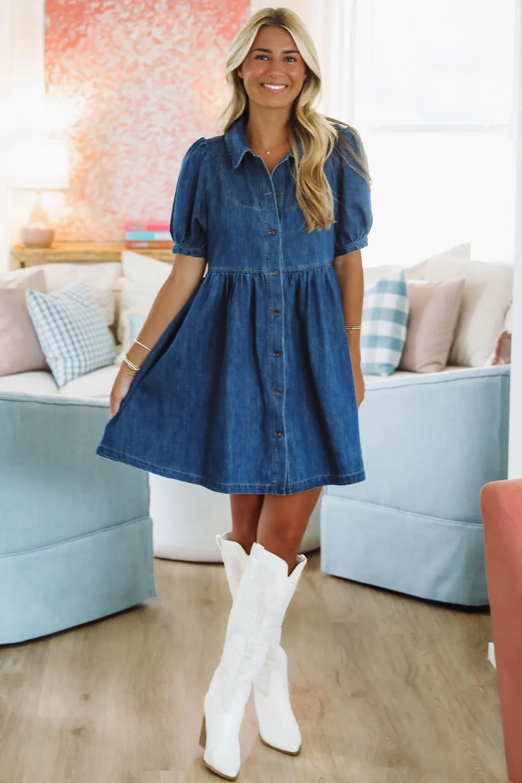 Headed to the Ryman Mini Dress - Indigo Denim sold by Hazel & Olive product image thumbnail 2