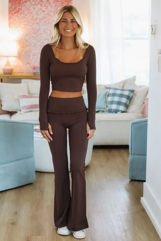 Vital Motion Flare Pants - Brown sold by Hazel & Olive