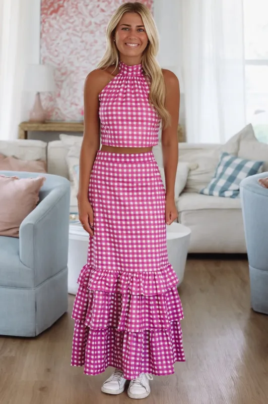 Winning Play Top and Maxi Skirt Set - Purple and White sold by Hazel & Olive