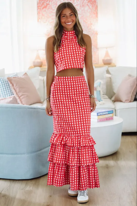 Winning Play Top and Maxi Skirt Set - Red and White sold by Hazel & Olive