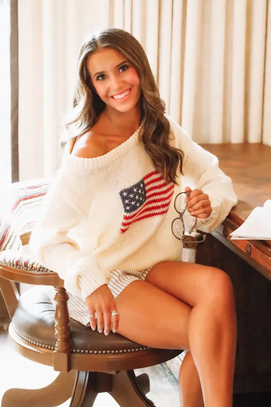 Red, White and Cute Sweater - Cream (FINAL SALE) sold by Hazel & Olive