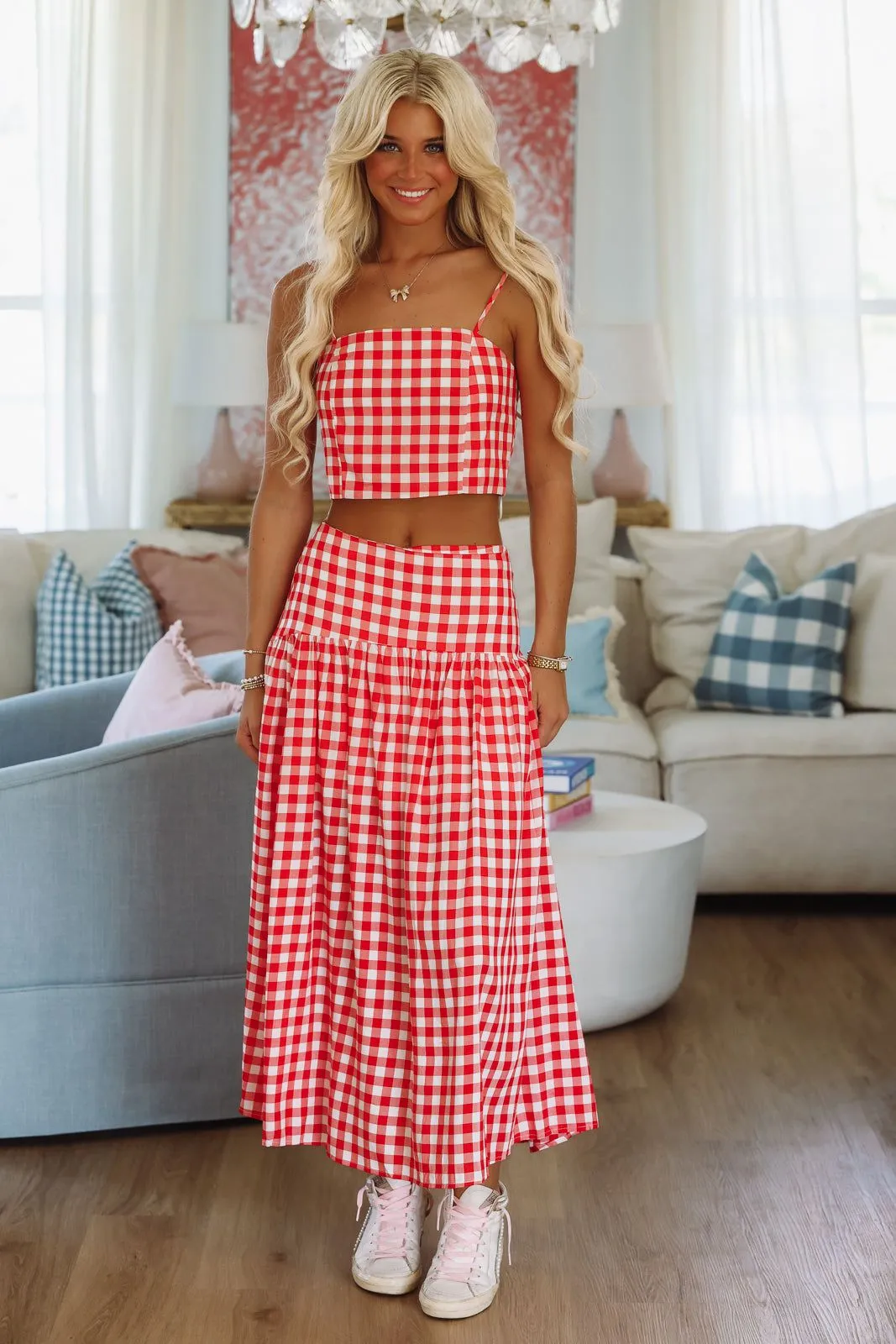 Trophy Time Maxi Skirt - Red and White sold by Hazel & Olive product image thumbnail 2