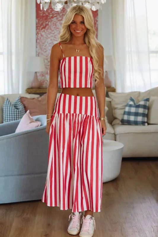 Stadium Stripes Maxi Skirt - Red and White sold by Hazel & Olive