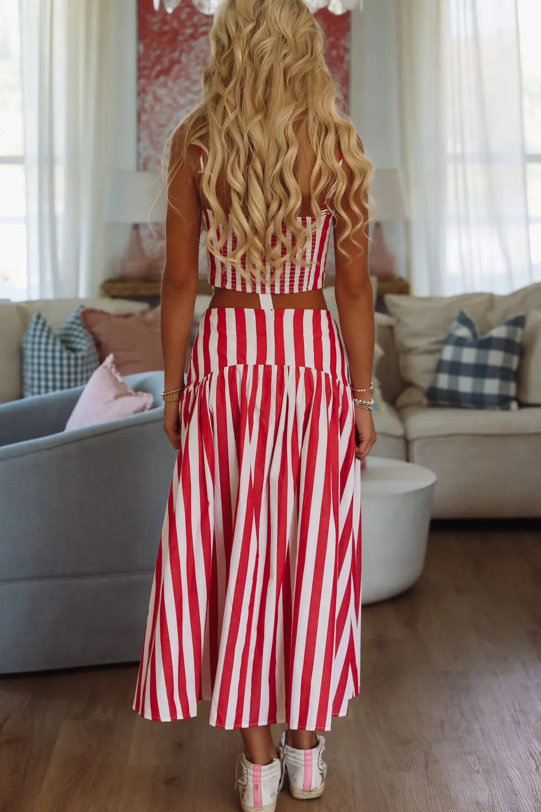 Stadium Stripes Maxi Skirt - Red and White sold by Hazel & Olive product image thumbnail 3