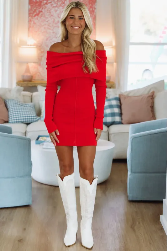 Siren Stitch Sweater Mini Dress - Red sold by Hazel & Olive