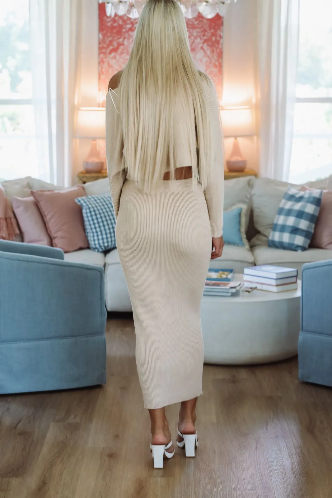 Still Waiting Knit Crop Top and Midi Skirt Set - Light Taupe sold by Hazel & Olive product image thumbnail 3