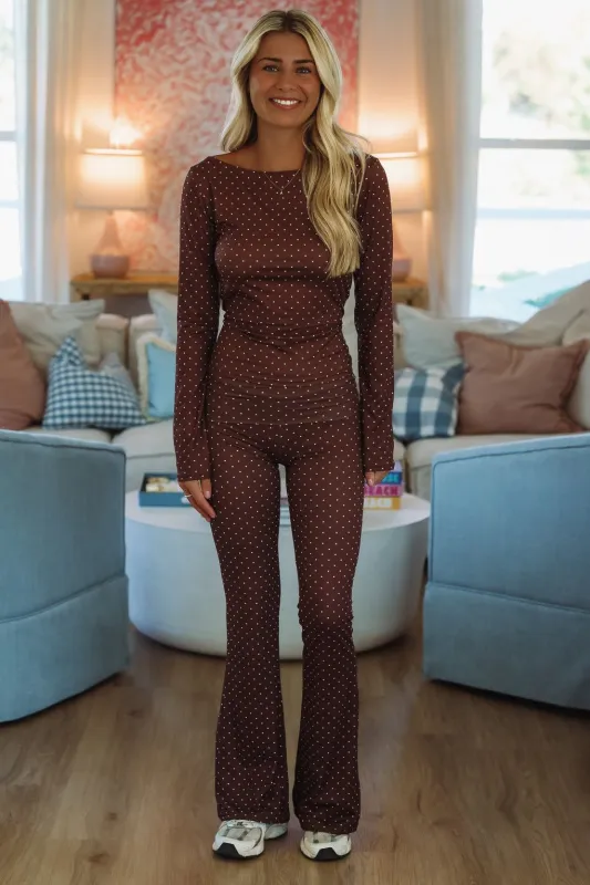 Softies Jersey Foldover Flare Pants  Polka Dot - Brown and White (FINAL SALE) sold by Hazel & Olive