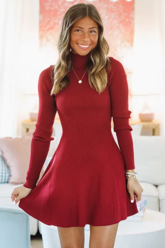 Cozy In Knit Sweater Mini Dress - Burgundy sold by Hazel & Olive