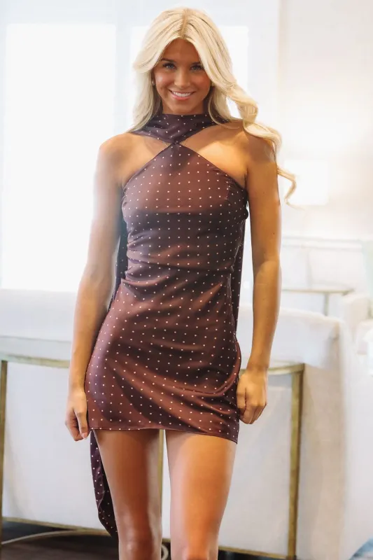 In the Dots Mini Dress - Burgundy sold by Hazel & Olive