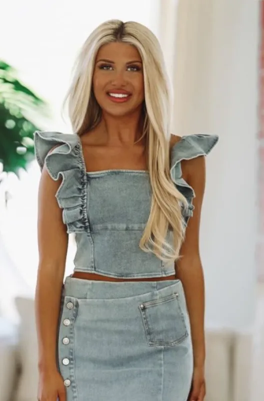 On Another Level Crop Top - Denim sold by Hazel & Olive