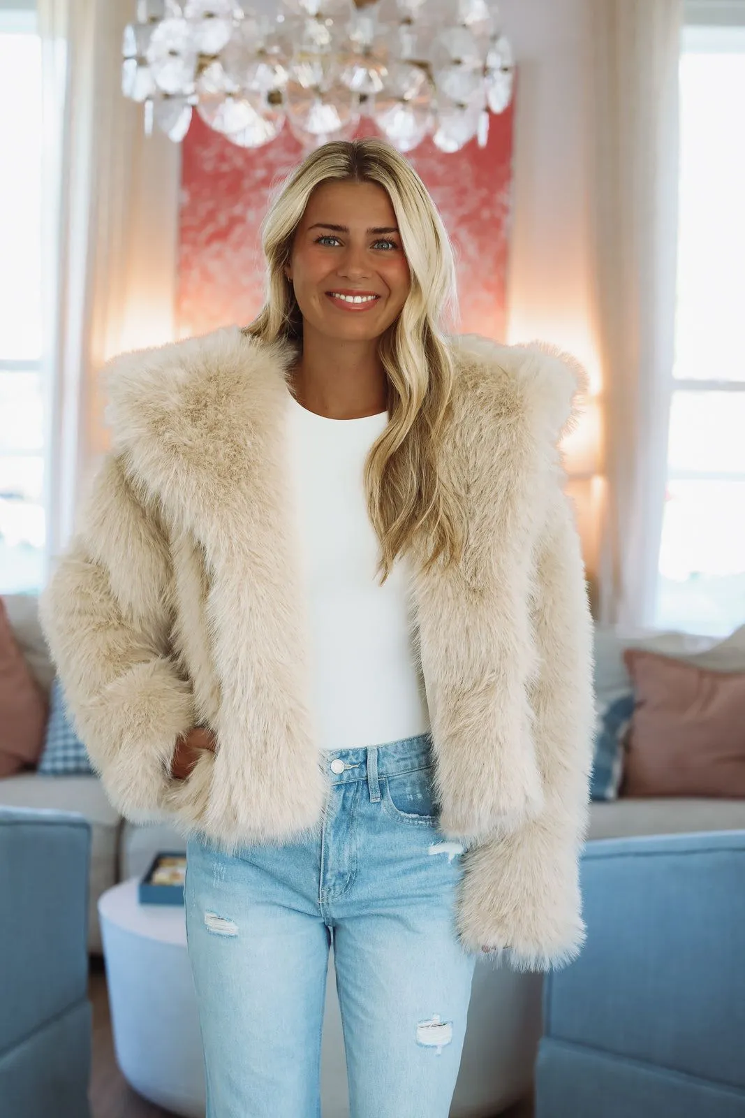 Artic Aura Faux Fur Short Coat - Beige sold by Hazel & Olive product image thumbnail 2