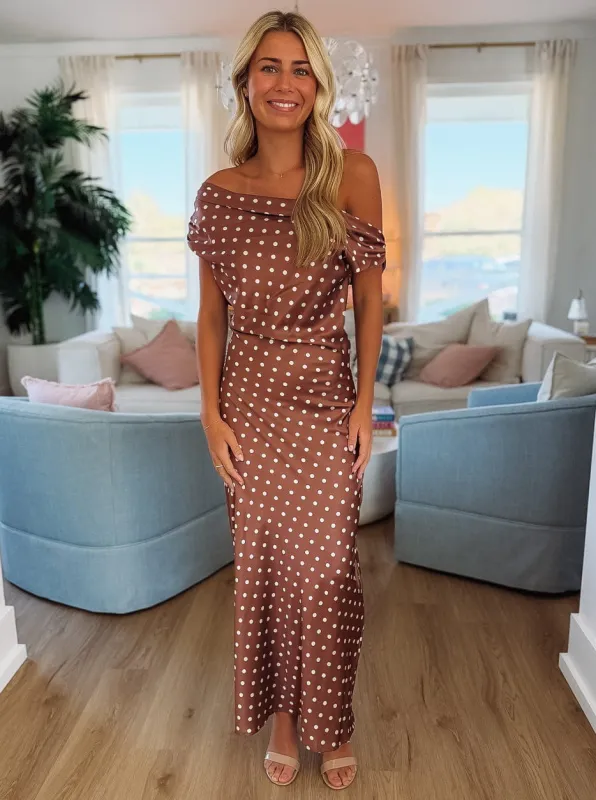 Vintage Affair Maxi Dress - Brown and White sold by Hazel & Olive