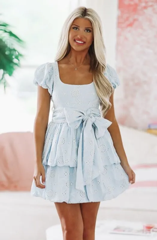 Eyelet In the Garden Mini Dress - Light Blue sold by Hazel & Olive