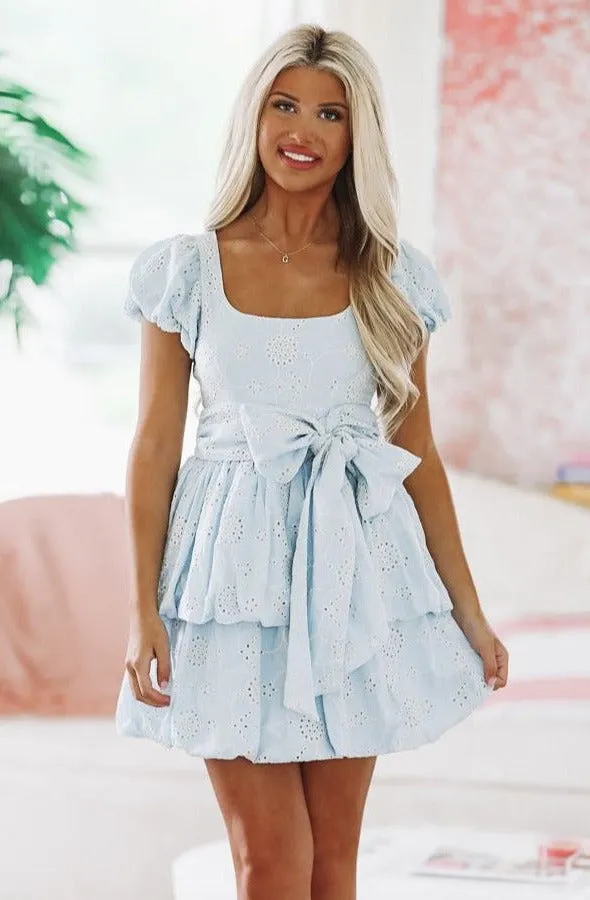 Eyelet In the Garden Mini Dress - Light Blue sold by Hazel & Olive