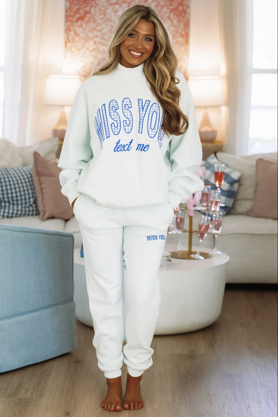 Miss You Jogger Sweatpants - Light Blue sold by Hazel & Olive