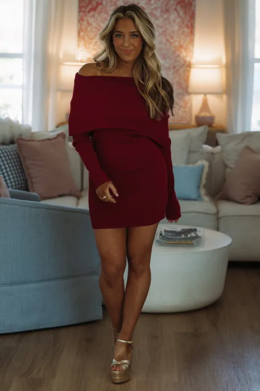 Warm Your Heart Sweater Dress - Burgundy sold by Hazel & Olive