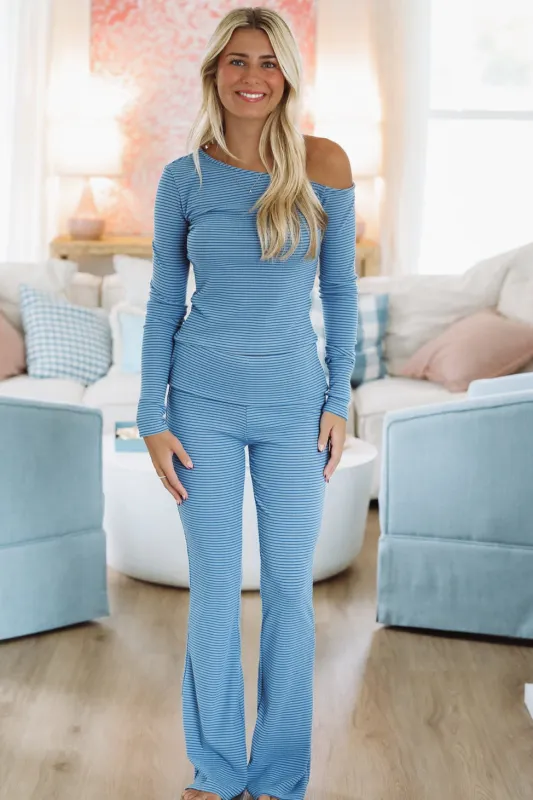 Coastal Chill Foldover Flare Pants - Blue sold by Hazel & Olive