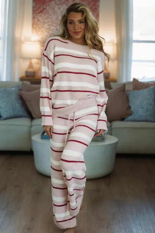 A Striped Love Pant and Top Set - Pink and Cream sold by Hazel & Olive