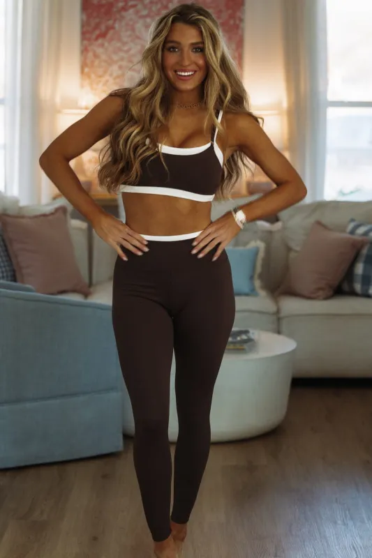 Accent Contrast Blinding Legging - Dark Brown and White sold by Hazel & Olive