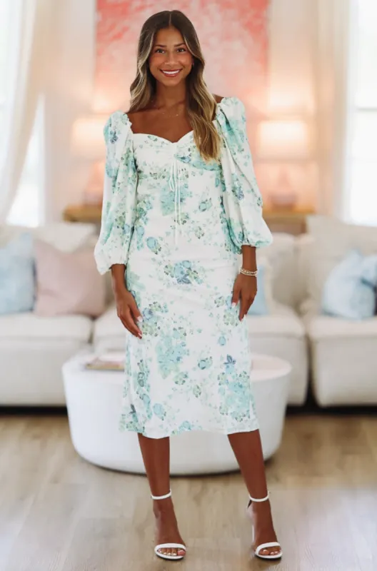 Oh, Hello Midi Dress  - White and Green sold by Hazel & Olive