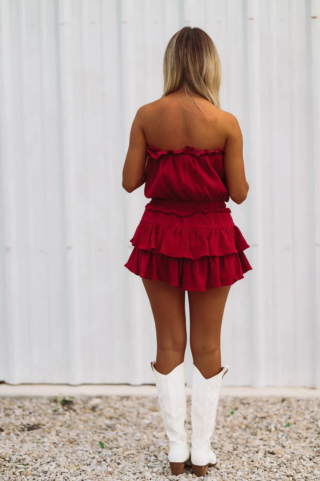 South of the City Romper Dress - Maroon sold by Hazel & Olive product image thumbnail 2