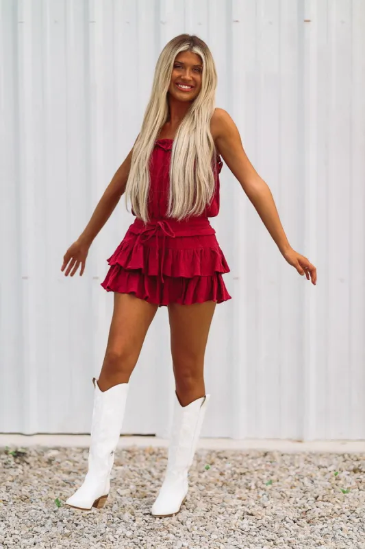 South of the City Romper Dress - Maroon sold by Hazel & Olive