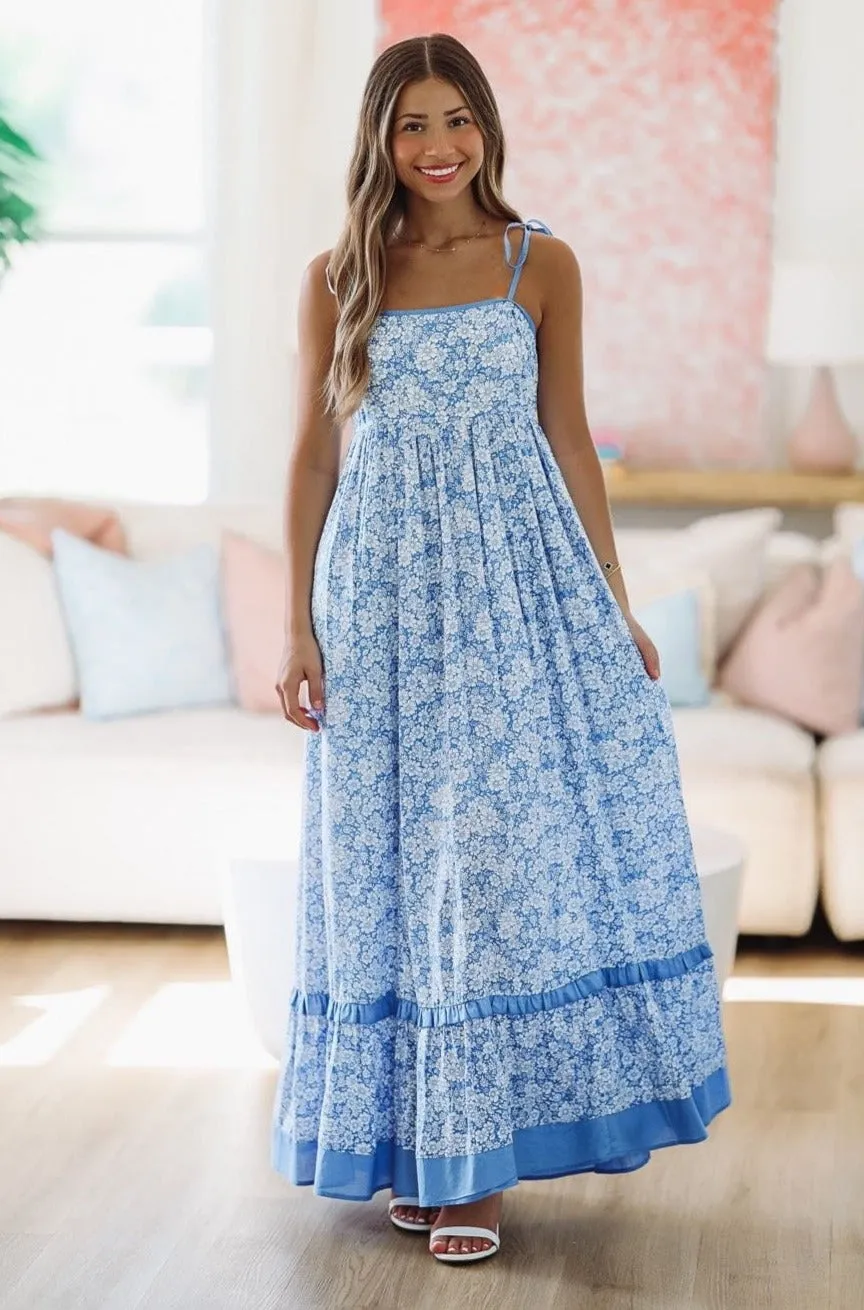 Italian Coast Maxi Dress - Blue and White sold by Hazel & Olive