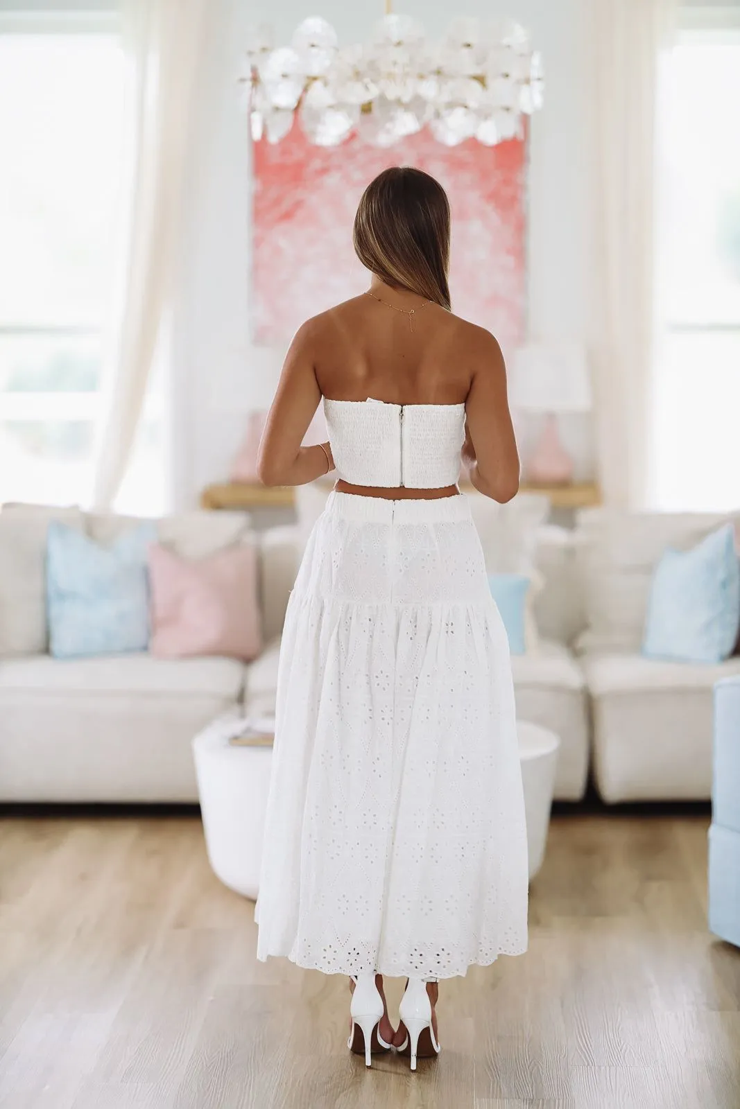 Devoted to You Crop Top and Midi Skirt Set - White sold by Hazel & Olive product image thumbnail 3