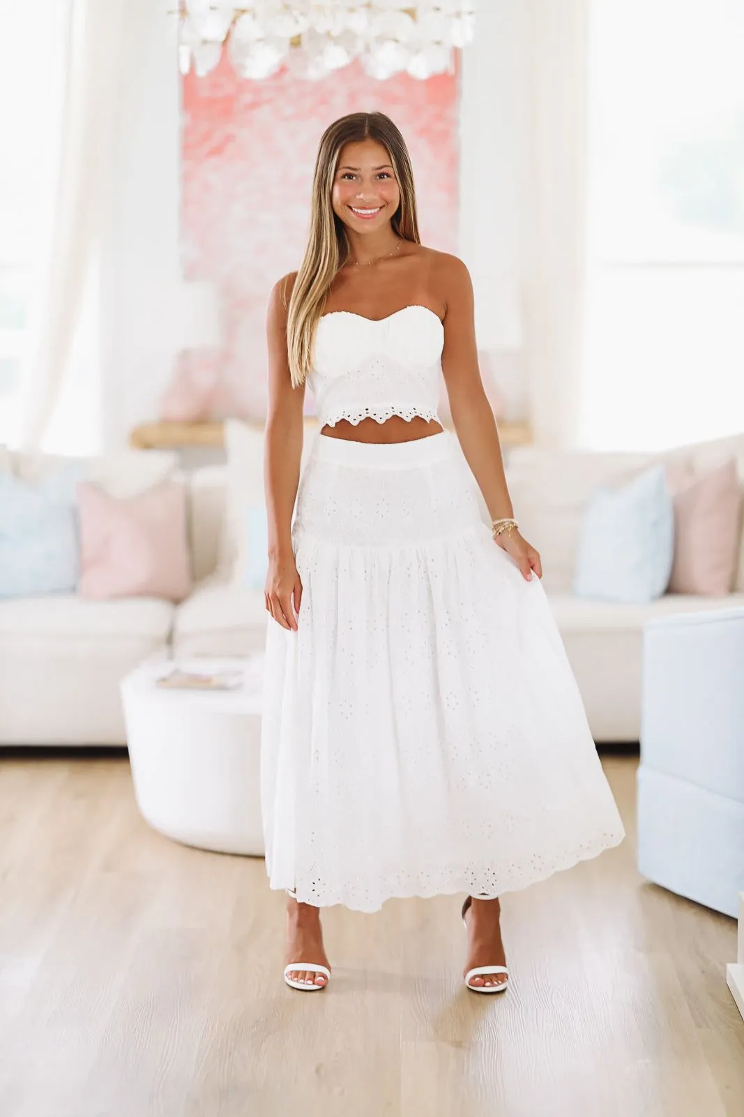 Devoted to You Crop Top and Midi Skirt Set - White sold by Hazel & Olive product image thumbnail 2