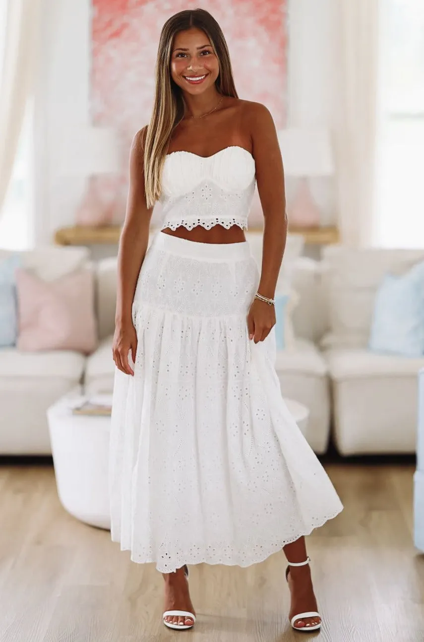 Devoted to You Crop Top and Midi Skirt Set - White sold by Hazel & Olive