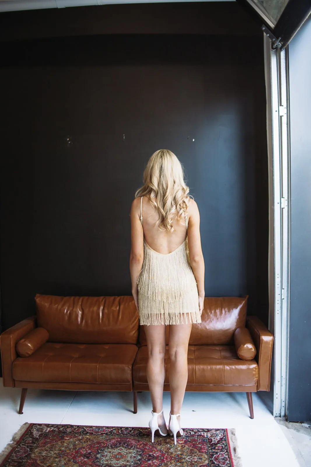 Shimmy and Shake Fringe Mini Dress - Gold sold by Hazel & Olive product image thumbnail 4