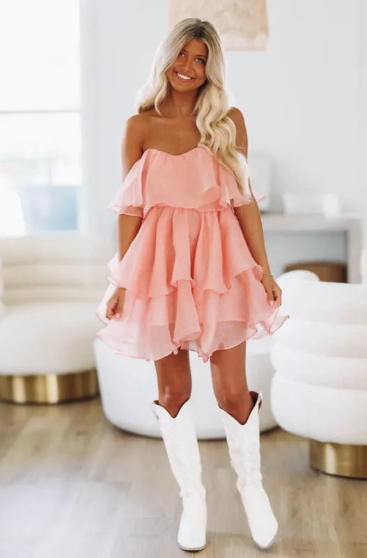 Steal You Away Mini Cocktail Dress - Peach sold by Hazel & Olive