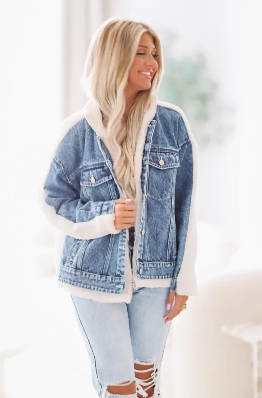Sherpa Jean Jacket - Medium Wash sold by Hazel & Olive