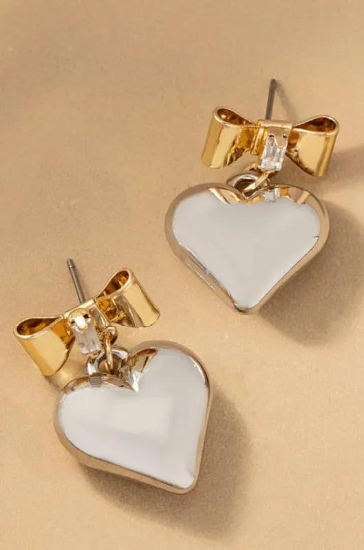 Bow Heart Earrings - Gold sold by Hazel & Olive