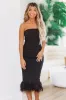 Meet Me at the Cocktail Party Feather Midi Dress - Black sold by Hazel & Olive