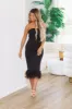 Meet Me at the Cocktail Party Feather Midi Dress - Black sold by Hazel & Olive