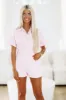 Go Get It Demin Romper - Pink and White sold by Hazel & Olive