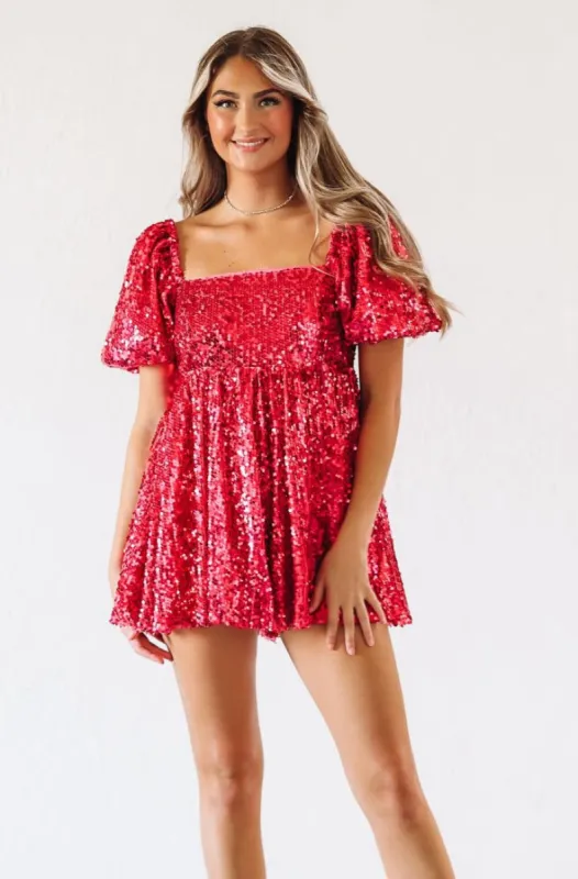 Glamourous Shine Sequined Romper - Fuchsia sold by Hazel & Olive