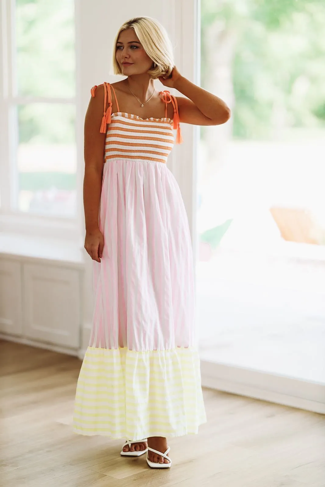 Striped Sherbet Maxi Dress - Pink, Orange and Yellow sold by Hazel & Olive product image thumbnail 2