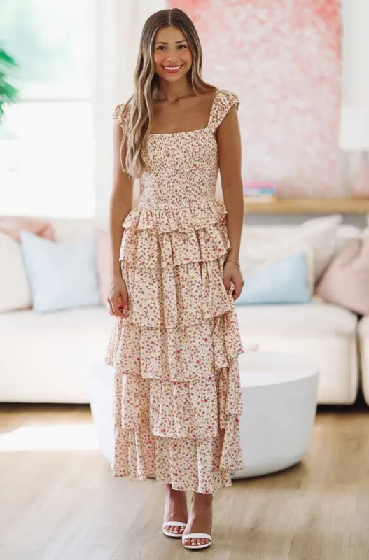 Summer Skies Floral Maxi - Ivory and Orange sold by Hazel & Olive