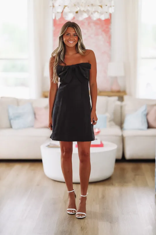 HoCo Queen Bow Mini Dress - Black sold by Hazel & Olive