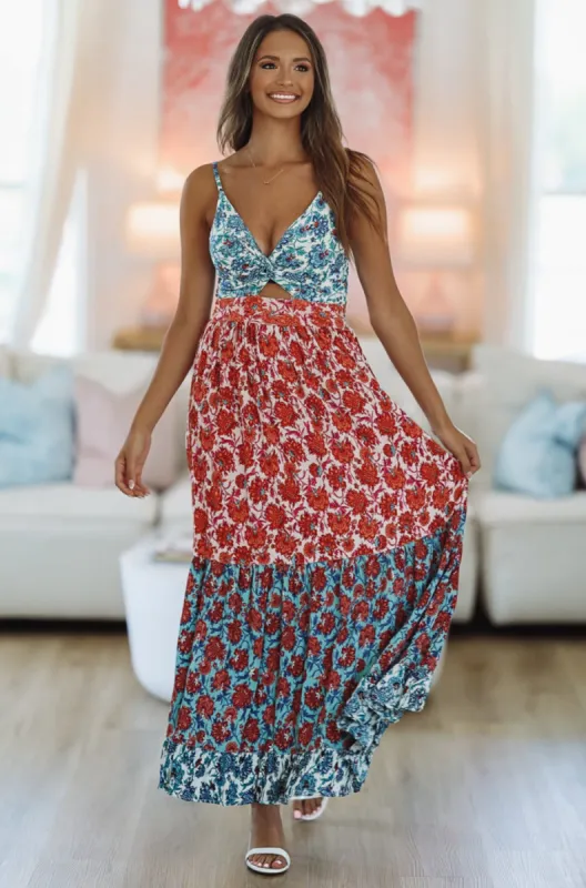 Just My Favorite Maxi Dress - Red and Orange sold by Hazel & Olive