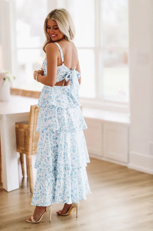 In A Romance Maxi Dress - Blue and White sold by Hazel & Olive