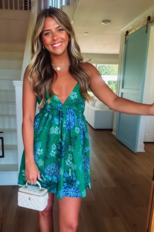 Char's Floral Mini Dress - Green and Blue sold by Hazel & Olive