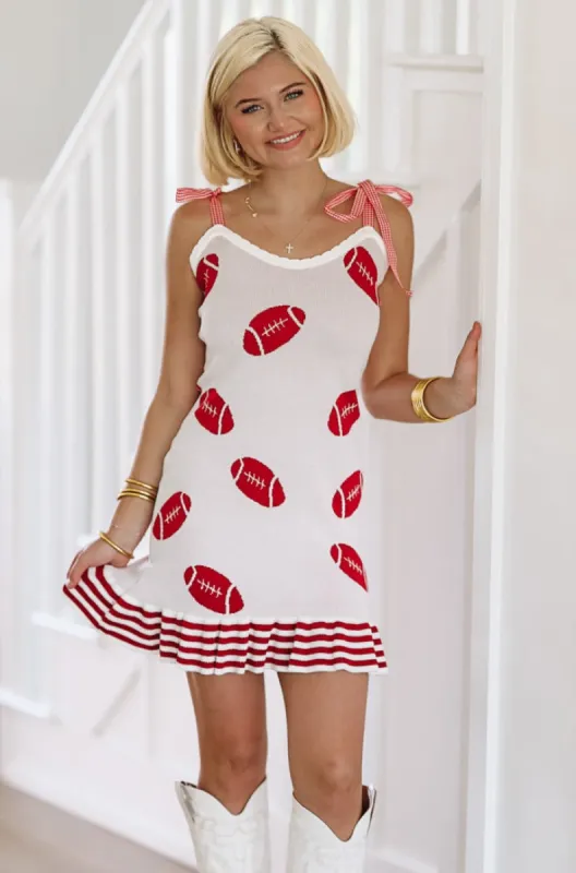 Football Ribbon Mini Dress - White and Red (FINAL SALE) sold by Hazel & Olive