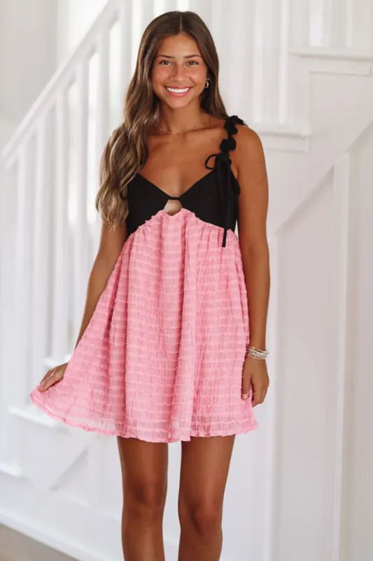 Making Jaws Drop Mini Dress - Pink and Black sold by Hazel & Olive