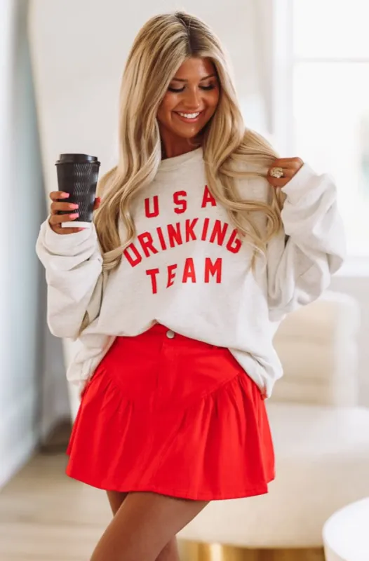 USA Drink Team Pullover - Grey and Red sold by Hazel & Olive